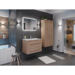 Ensemble de SDB Firenze 80 (4 Pièces/B) décor chêne avec miroir LED