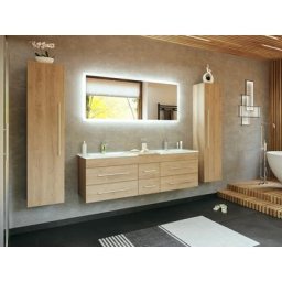 Ensemble de SDB VITRO XL 4 pcs inkl. vasque en verre miroir LED en décor chêne