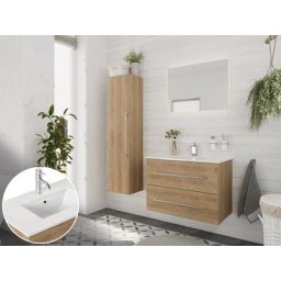 Ens. meuble SDB Ely 80 quartz 3pcs miroir à LED Decor chêne