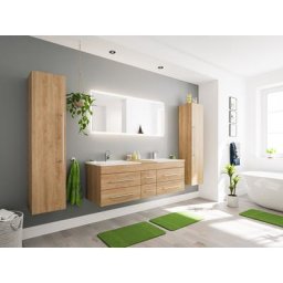Ensemble meuble de SDB Roma XL 4 pièce incl. miroir LED en décor chêne