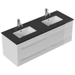Meuble de salle de bain Leek XL quartz noir meuble bas blanc brillant