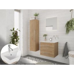 Ensemble meubles SDB ELY 60 quartz Carrara 3pcs miroir LED chêne clair