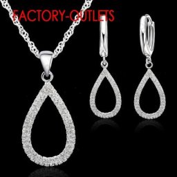 Ensembles de bijoux en argent regardé 925 pour femmes et filles collier goutte d'eau en cristal CZ