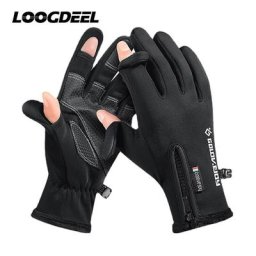 Gants de pêche d'hiver à 2 doigts antidérapants imperméables chauds pour cyclisme course à pied
