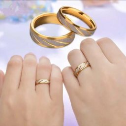 Bague de couple en acier inoxydable couleur or motif vague bague de fiançailles de mariage en