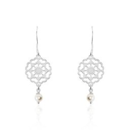 Boucles D'oreilles Pendantes Enaelle Argent Blanc Perle D'imitation