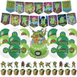 Ensemble de tortues ninja mutantes pour adolescents nappe drapeau ballon insertion de gâteau