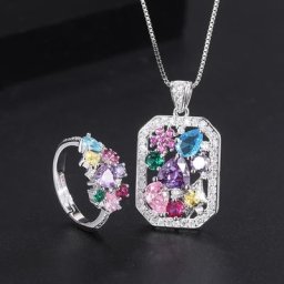 Ensemble de bijoux en cristal brillant pour femmes bague vintage collier et pendentif accessoires