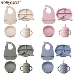 TYRY.HU-Filles à ventouse en silicone souple pour bébé assiette tasse bavoir cuillère ensembles