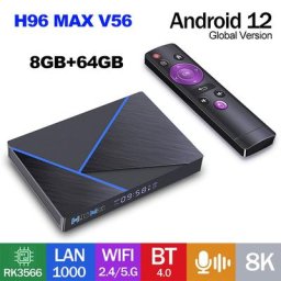 LEMFO Boîtier Smart TV H96 Max V56 Android 12 8 Go 64 Go 8K RK3566 1000M Décodeur IPTV Android 12.0