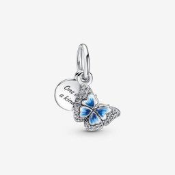 Charm Pendant Double Papillon Bleu&Citation