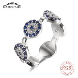 Bagues Mauvais Œil en Argent Sterling 925 pour Femme Pierres Bleues Zircon Cubique Perle Vintage