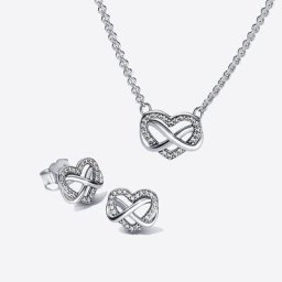Ensemble Collier et Clous d'Oreilles Cœur Infini Scintillant