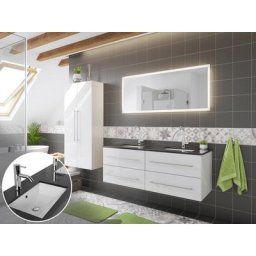 Ensemble meubles SDB Leek XL quartz noir 4pcs miroir LED blanc brillant