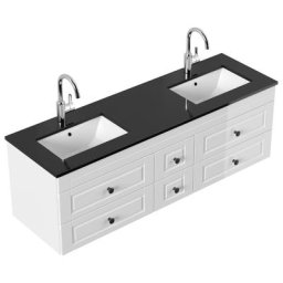 Meuble de salle de bain Dover XL Cottage quartz noir meuble bas blanc brillant