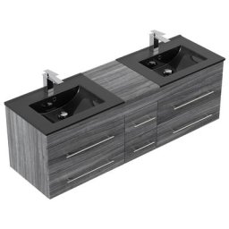 Meuble salle de bain double vasque noir Aion XL décor chêne argenté