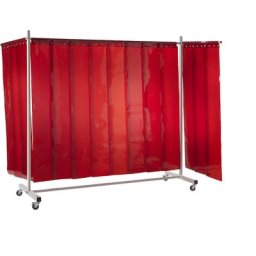 Ecran mobile de protection pour soudeur, avec rideau à lanières, rouge, l x h 3700 x 2100 mm, 3 élément