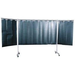 Ecran de soudure mobile, modèle 3 éléments, h x l 1930 x 3800 mm, avec rideau à lanières, vert foncé