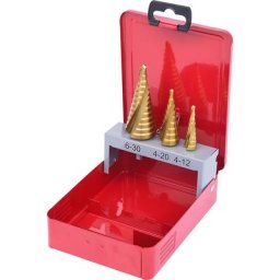 KS Tools Jeu de forets étagés HSS TiN, boîtier en tôle d'acier, 3 pièces, 4 - 30 mm