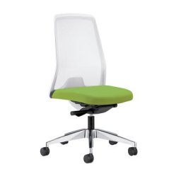 interstuhl Siège de bureau pivotant EVERY à dossier résille blanc, piétement poli, avec roulettes molles, vert jaune, profondeur assise 410 - 470 mm