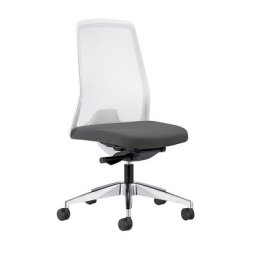 interstuhl Siège de bureau pivotant EVERY à dossier résille blanc, piétement poli, avec roulettes molles, gris fer, profondeur assise 410 - 470 mm