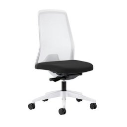 interstuhl Siège de bureau pivotant EVERY à dossier résille blanc, piétement blanc, avec roulettes molles, noir graphite, profondeur assise 410 - 470 mm