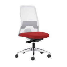 interstuhl Siège de bureau pivotant EVERY à dossier résille blanc, piétement poli, avec roulettes dures, rouge feu, profondeur assise 430 mm