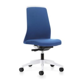 interstuhl Siège de bureau pivotant EVERY à dossier Chillback blanc, piétement blanc, avec roulettes dures, bleu gentiane, profondeur assise 410 - 470 mm