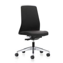 interstuhl Siège de bureau pivotant EVERY à dossier Chillback blanc, piétement poli, avec roulettes molles, noir graphite, profondeur assise 430 mm