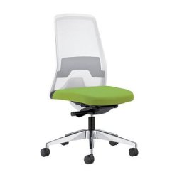 interstuhl Siège de bureau pivotant EVERY à dossier résille blanc, piétement poli, avec roulettes dures, vert jaune, profondeur assise 410 - 470 mm