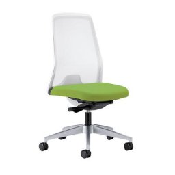 interstuhl Siège de bureau pivotant EVERY à dossier résille blanc, piétement argent brillant, avec roulettes molles, vert jaune, profondeur assise 430 mm