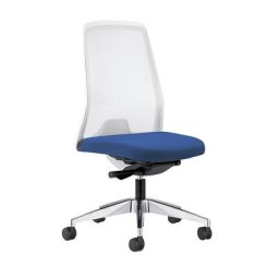 interstuhl Siège de bureau pivotant EVERY à dossier résille blanc, piétement poli, avec roulettes molles, bleu gentiane, profondeur assise 430 mm