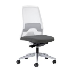interstuhl Siège de bureau pivotant EVERY à dossier résille blanc, piétement argent brillant, avec roulettes dures, gris fer, profondeur assise 410 - 470 mm