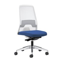 interstuhl Siège de bureau pivotant EVERY à dossier résille blanc, piétement poli, avec roulettes dures, bleu gentiane, profondeur assise 430 mm