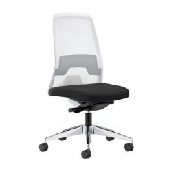 interstuhl Siège de bureau pivotant EVERY à dossier résille blanc, piétement poli, avec roulettes dures, noir graphite, profondeur assise 430 mm