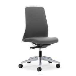 interstuhl Siège de bureau pivotant EVERY à dossier Chillback blanc, piétement argent brillant, avec roulettes molles, gris fer, profondeur assise 410 - 470 mm