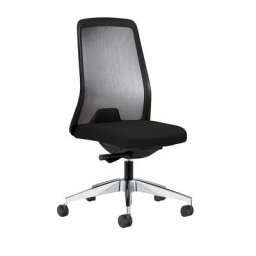 interstuhl Siège de bureau pivotant EVERY à dossier résille noir, piétement poli, avec roulettes dures, noir graphite, profondeur assise 430 mm