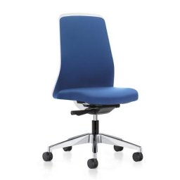 interstuhl Siège de bureau pivotant EVERY à dossier Chillback blanc, piétement poli, avec roulettes dures, bleu gentiane, profondeur assise 410 - 470 mm