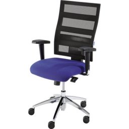 eurokraft pro Siège de bureau pivotant, hauteur dossier 550 mm, mécanisme synchrone, assise plate, assise bleue, dossier à mailles noir