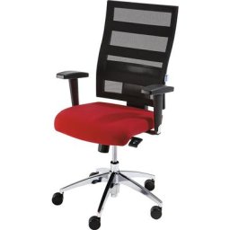 eurokraft pro Siège de bureau pivotant, hauteur dossier 550 mm, mécanisme synchrone, assise plate, assise rouge, dossier à mailles noir