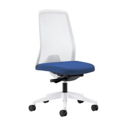 interstuhl Siège de bureau pivotant EVERY à dossier résille blanc, piétement blanc, avec roulettes dures, bleu gentiane, profondeur assise 410 - 470 mm