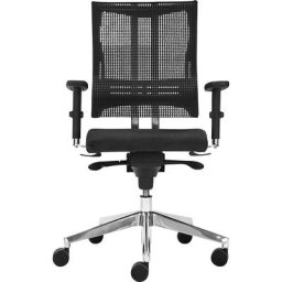 Siège de bureau NET-MOTION, avec dossier résille et soutien lombaire, dossier et assise noirs, piétement chromé