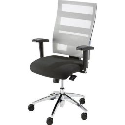 eurokraft pro Siège de bureau pivotant, hauteur dossier 550 mm, mécanisme synchrone, assise plate, assise noire, dossier à mailles blanc