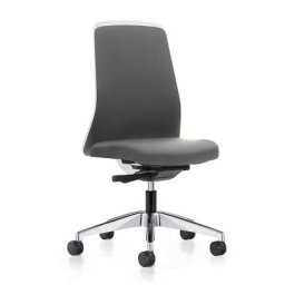 interstuhl Siège de bureau pivotant EVERY à dossier Chillback blanc, piétement poli, avec roulettes molles, gris fer, profondeur assise 410 - 470 mm