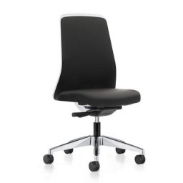 interstuhl Siège de bureau pivotant EVERY à dossier Chillback blanc, piétement poli, avec roulettes dures, noir graphite, profondeur assise 410 - 470 mm