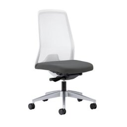 interstuhl Siège de bureau pivotant EVERY à dossier résille blanc, piétement argent brillant, avec roulettes molles, gris fer, profondeur assise 410 - 470 mm