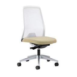 interstuhl Siège de bureau pivotant EVERY à dossier résille blanc, piétement argent brillant, avec roulettes molles, beige, profondeur assise 410 - 470 mm