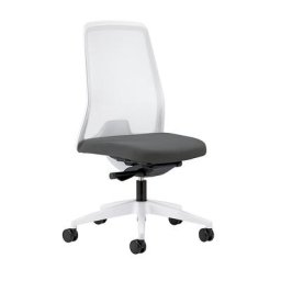 interstuhl Siège de bureau pivotant EVERY à dossier résille blanc, piétement blanc, avec roulettes molles, gris fer, profondeur assise 410 - 470 mm
