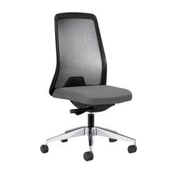 interstuhl Siège de bureau pivotant EVERY à dossier résille noir, piétement poli, avec roulettes dures, gris fer, profondeur assise 430 mm