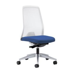 interstuhl Siège de bureau pivotant EVERY à dossier résille blanc, piétement argent brillant, avec roulettes molles, bleu gentiane, profondeur assise 430 mm